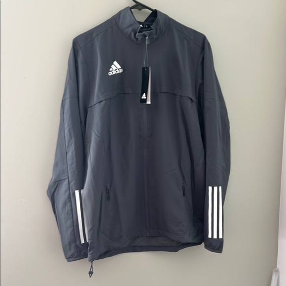 Adidas Gray Windbreaker with Stand-Up Collar and Quarter-Zip - Picture 1 of 4